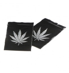 100 Bustine nere zip disegno foglia marijuana 40x60 mm