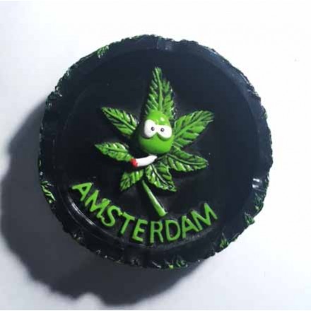 Posacenere rotondo in ceramica nero con scritta Amsterdam